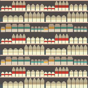 在超市,选择大的有机农场产品的销售在食品商店,酸奶背景矢量图照片